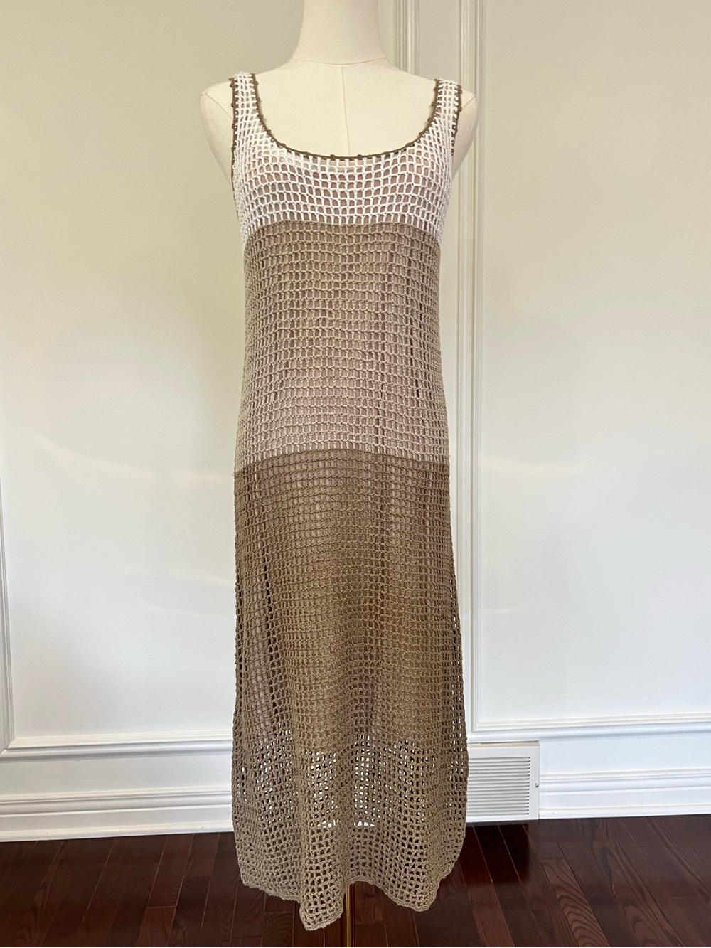 Tommy Bahama Crochet Knit Maxi Dress + Slip Ivory Taupe Resort Coastal Sz M